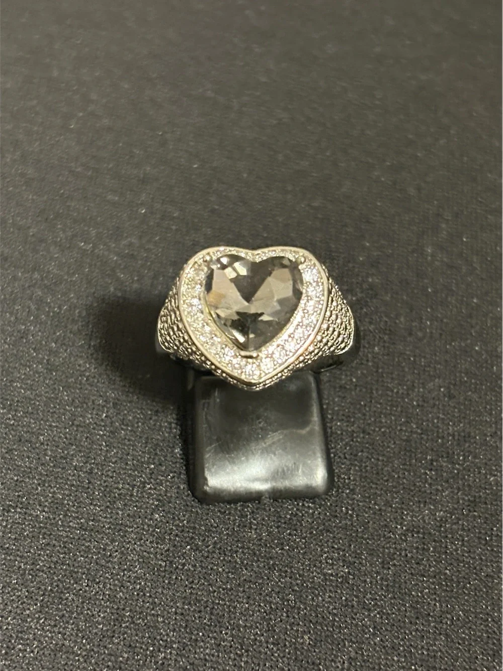 Silver Heart Crystal Statement Ring - Sparkling Clear